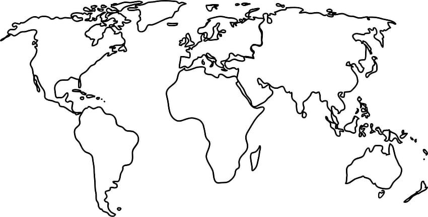mapa mundi preto e branco, mapa mundi preto e branco, mapa de contorno do mundo papel de parede HD