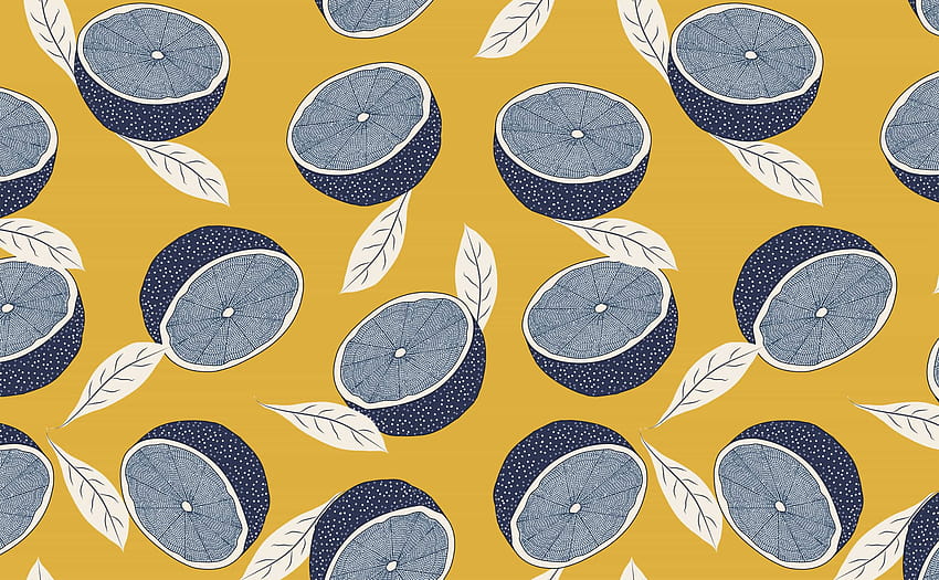 Lemon citrus blue and yellow sketch Pattern for Walls HD wallpaper
