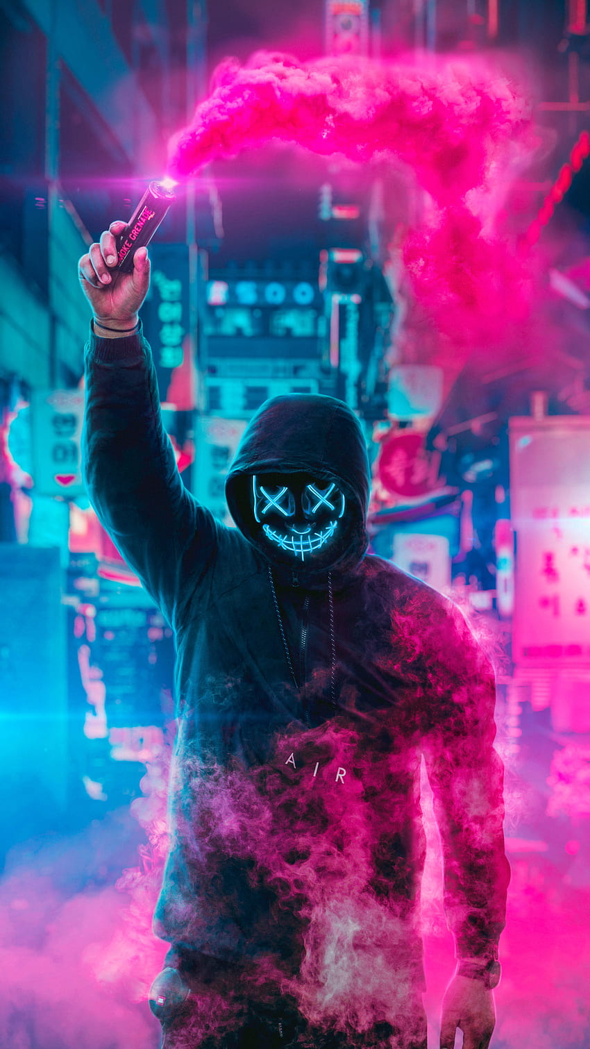 Mask Guy Neon, light mask HD phone wallpaper