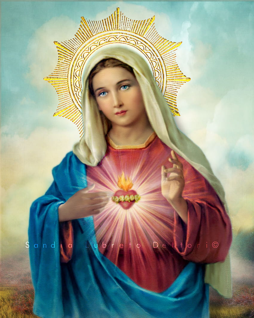 16x20 Coeur Immaculé de Marie Impression de la Vierge Marie, le coeur immaculé de Marie Fond d'écran de téléphone HD
