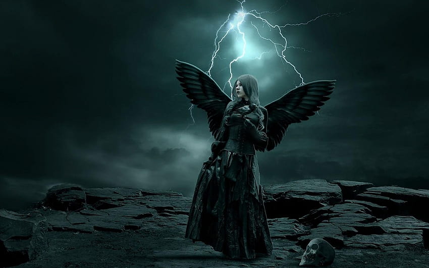 dark horror gothic angel women skull cg digital art lightning storm [1920x1060] for your , Mobile & Tablet, gothic women angel HD wallpaper