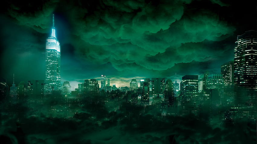 Neon Green City, green city anime HD wallpaper