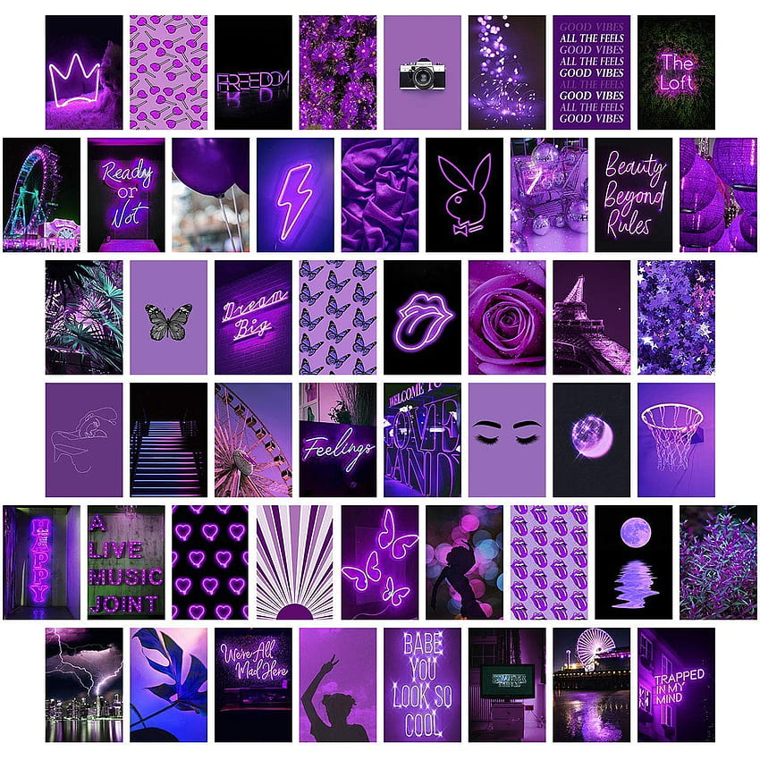 紫色の壁コラージュキット美学、10代の女の子のための寝室の装飾、壁コラージュキット、壁美学のためのコラージュキット、VSCOの女の子の寝室の装飾、審美的なポスター、コラージュキット HD電話の壁紙