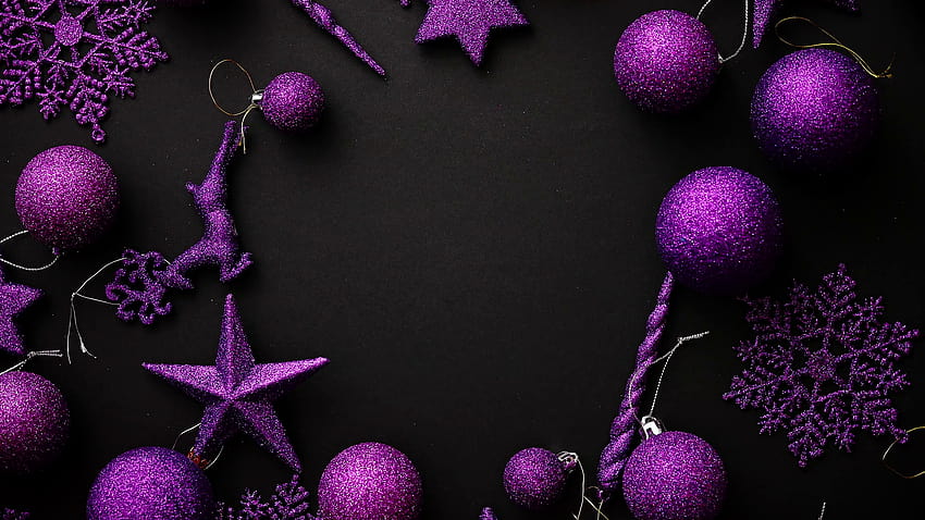 Christmas purple , balls and decorative ornaments, on black background. Circle shaped with copy space. Stock Video Footage, black and purple christmas HD wallpaper