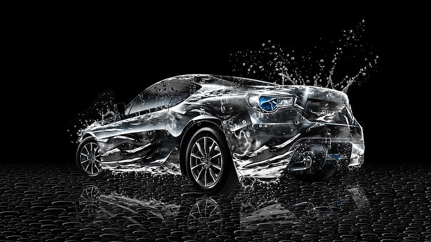 Subaru-Wasser-Spritzen-Hintergründe, Schwarzweiss-Spritzen HD-Hintergrundbild
