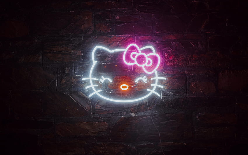 Hello Kitty , Neon sign, Cute, Glowing, Dark background, Night, graphy HD wallpaper