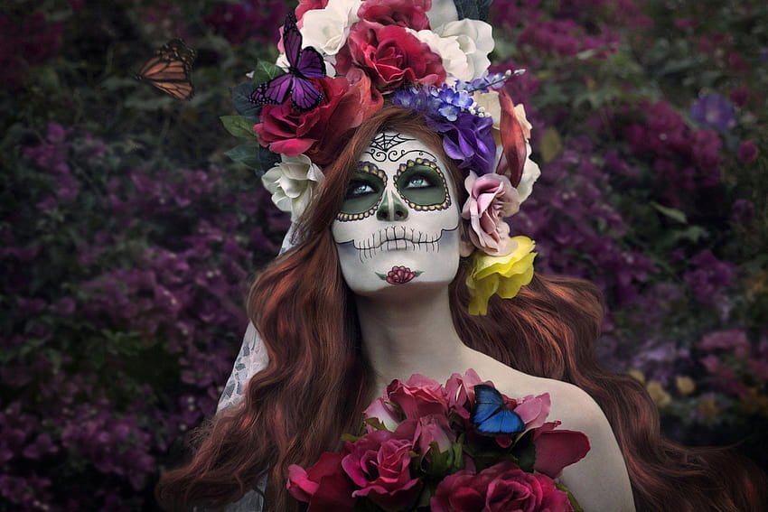 dia de los muertos day of the dead girl face paint flower วอลล์เปเปอร์ HD