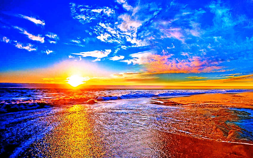 Sun Set Group, perfekter Sonnenuntergangs-Strandcomputer HD-Hintergrundbild