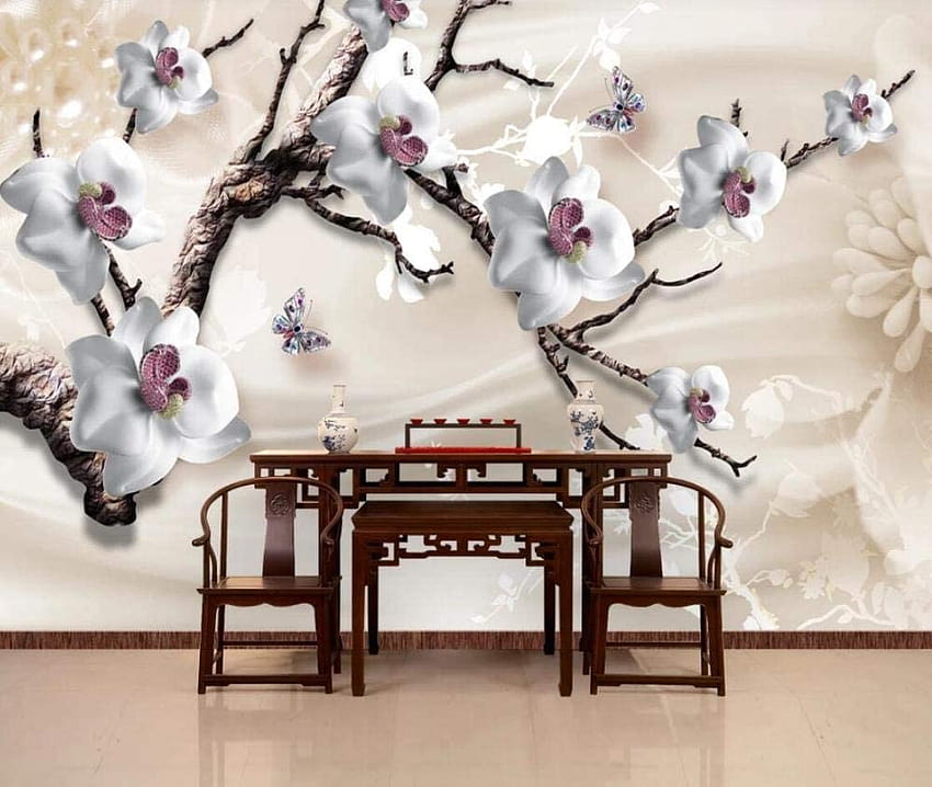 3D Tv Wall Decor Stickerr White Jewelry Flowers, Spring Flowers, Luxury Modern Wall Wall Paper Wall Stickers for Bedroom Decoration papel de parede HD