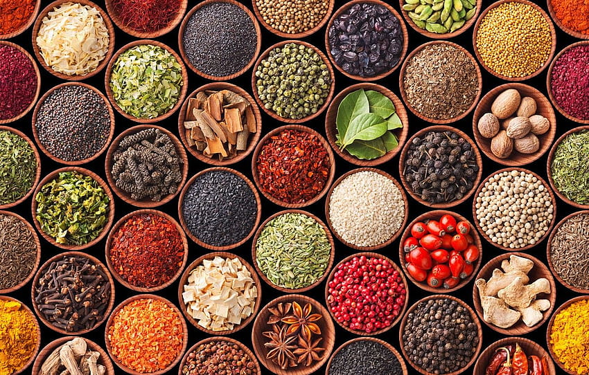 pepper, carnation, spices, diversity, cardamom, star anise, mustard, turmeric , section еда HD wallpaper