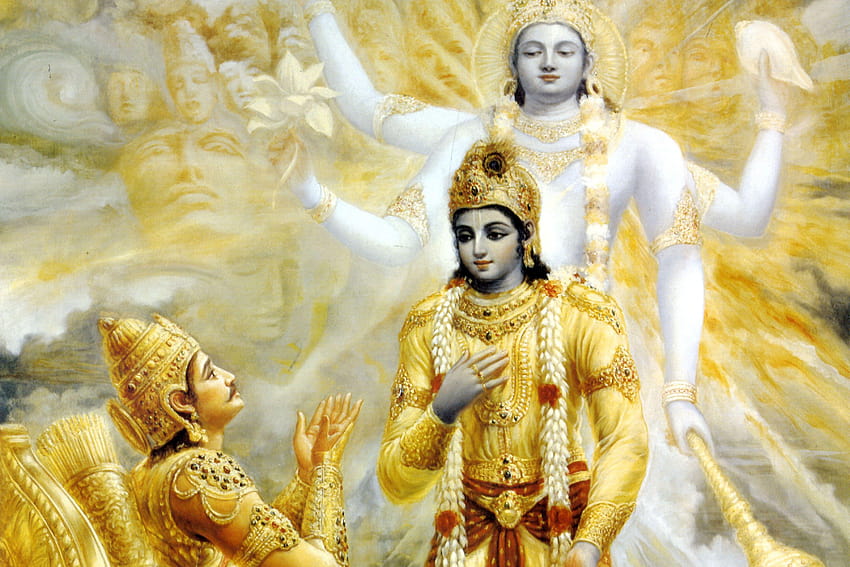 Krishna showing Arjuna his, lord krishna and arjuna HD wallpaper