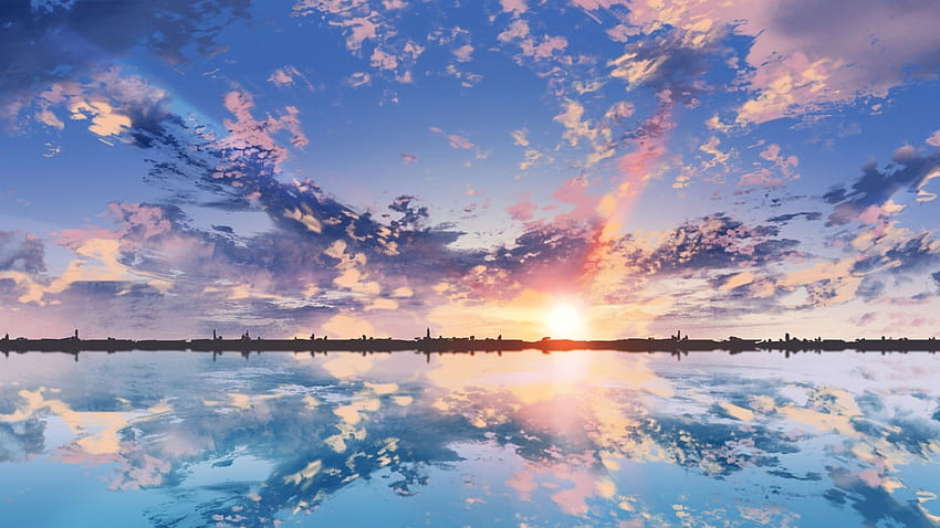 2560x1440 Anime Scenic, Clouds, Sunset, Reflection, Dual Monitor for iMac 27 inch, 2560x1440 resolution HD wallpaper