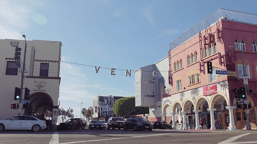 Venice Beach Sign, dengan Cars & People, Los Angeles California Stock Video Footage, pantai venice los angeles Wallpaper HD