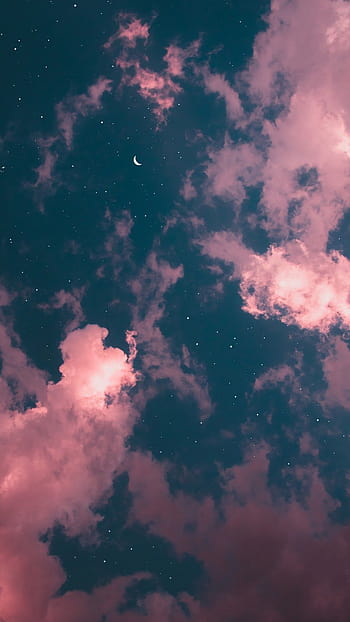 Pink sky, aesthetic, art, blue, cloud, clouds, moon, nature, pastel, HD  phone wallpaper | Peakpx