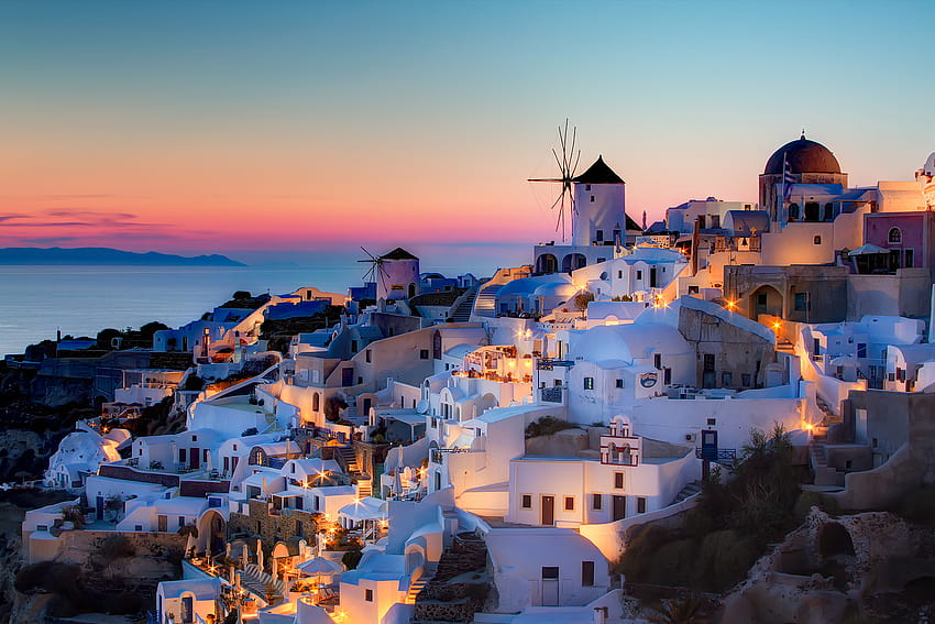 Griechenland, Santorini, Notio, Aigaio, Oia, Sonnenuntergang, Haus, Szeke, Grafik / und mobile Hintergründe HD-Hintergrundbild