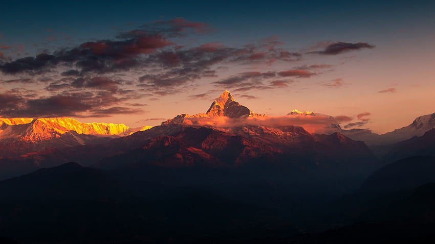 เทือกเขาหิมาลัย, ภูมิทัศน์พระอาทิตย์ตกบนภูเขา วอลล์เปเปอร์ HD