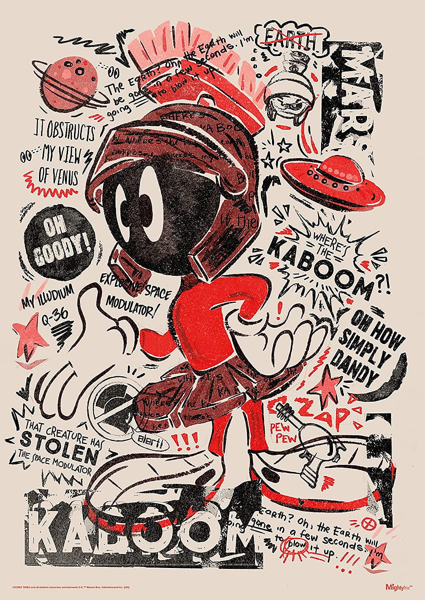 Looney Tunes – Marvin der Marsianer – Wo ist der Kaboom – Cartoon-Zitate – Langlebige 43,2 x 61 cm große MightyPrint-Wandkunst – NICHT aus Papier – Offiziell lizenziertes Sammlerstück: Poster und Drucke, Marvin der Mars-Cartoon HD-Handy-Hintergrundbild