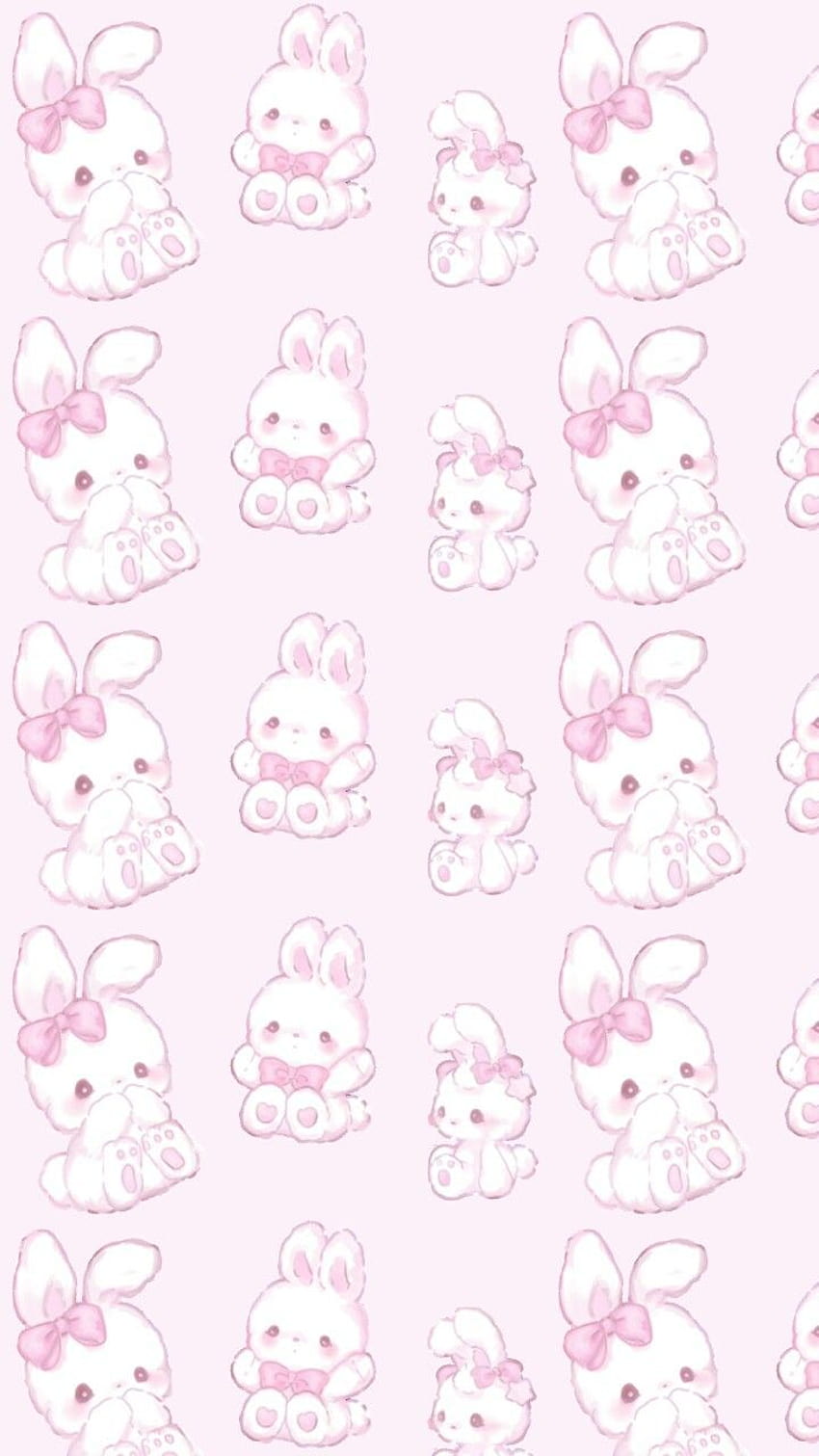 kawaii,art, baby, background, beautiful, beauty, bow, bunny, cute kawaii bunny HD phone wallpaper