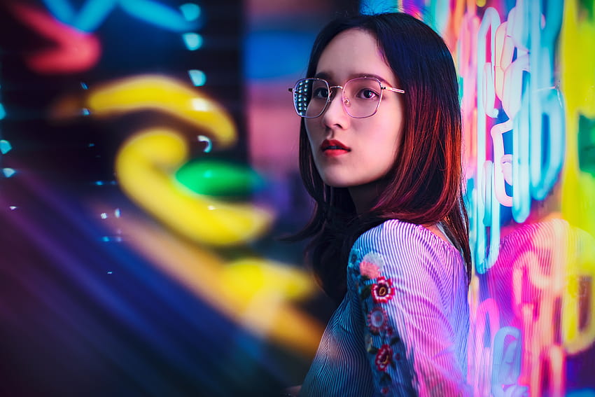 Asian Girl Neon Signs, asian women neon HD wallpaper