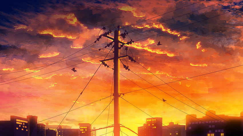 1920x1080 Anime Sunset, Landscape, Birds, Clouds, couple anime sunset ...