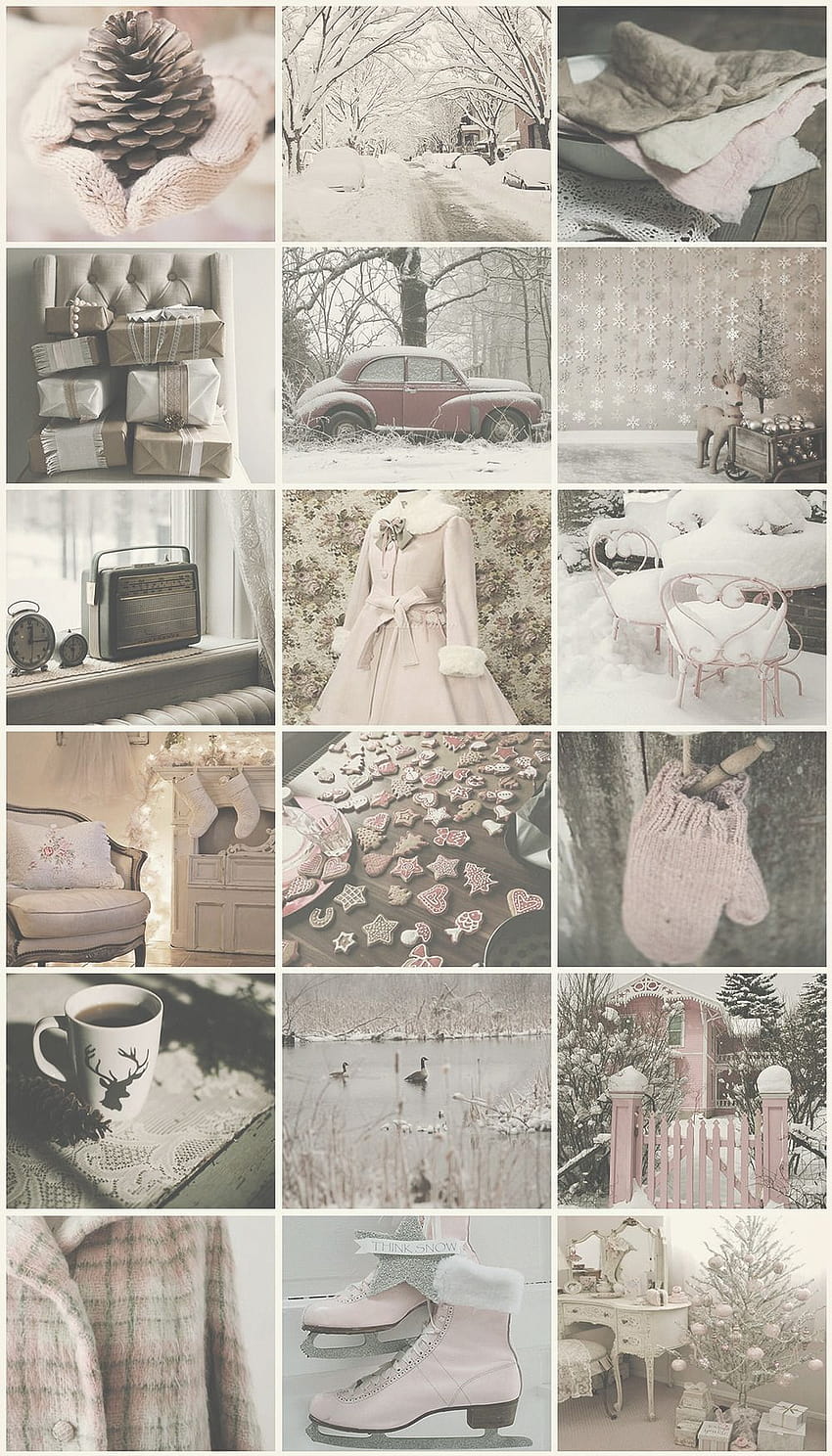 winter december christmas nature cold snow cozy vintage retro shabby pink pastel pale beige white Aesthetic m…, winter cozy retro HD phone wallpaper