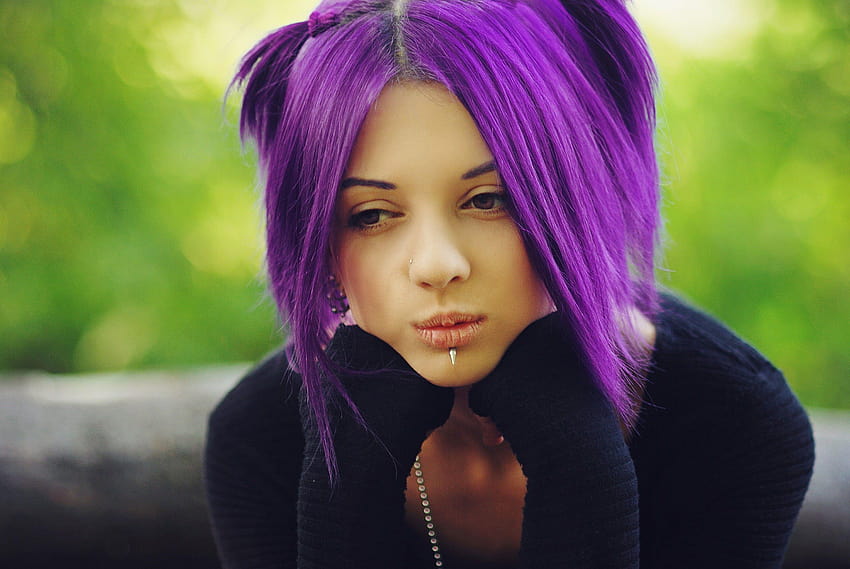 of woman wing purple colored hair, colour hair girl HD wallpaper