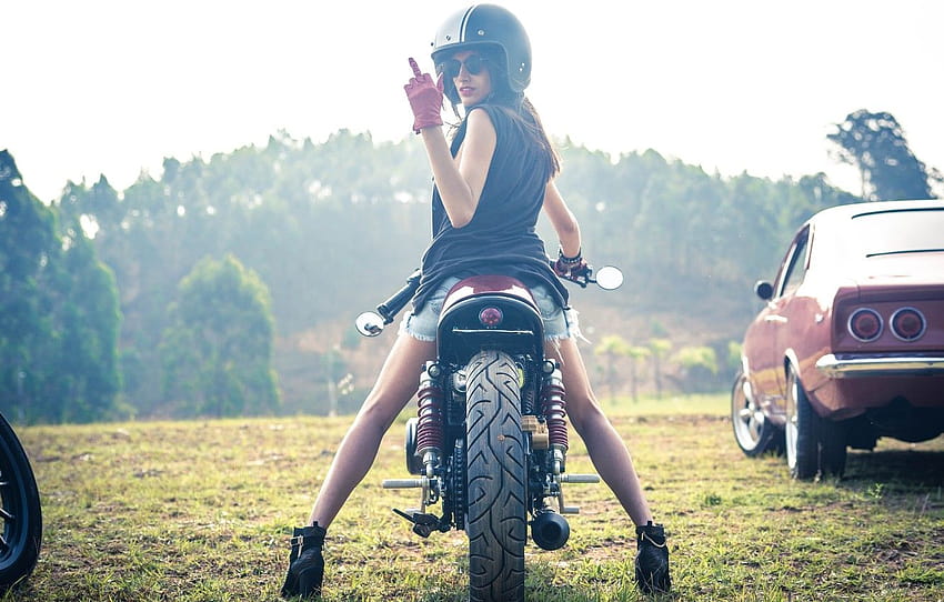 Girl Motorcycle Cafe Racer, vintage motorcycle racing HD wallpaper