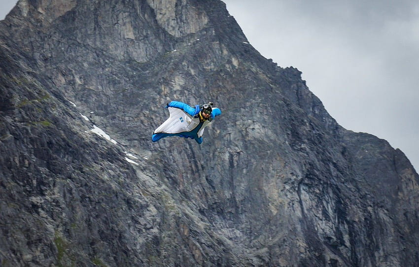 เที่ยวบิน ภูเขา หิน กล้อง ร่มชูชีพ คอนเทนเนอร์ หมวกนิรภัย นักบิน กีฬาผาดโผน wingsuit กระโดดฐาน เบเซอร์ หมวด спорт วอลล์เปเปอร์ HD