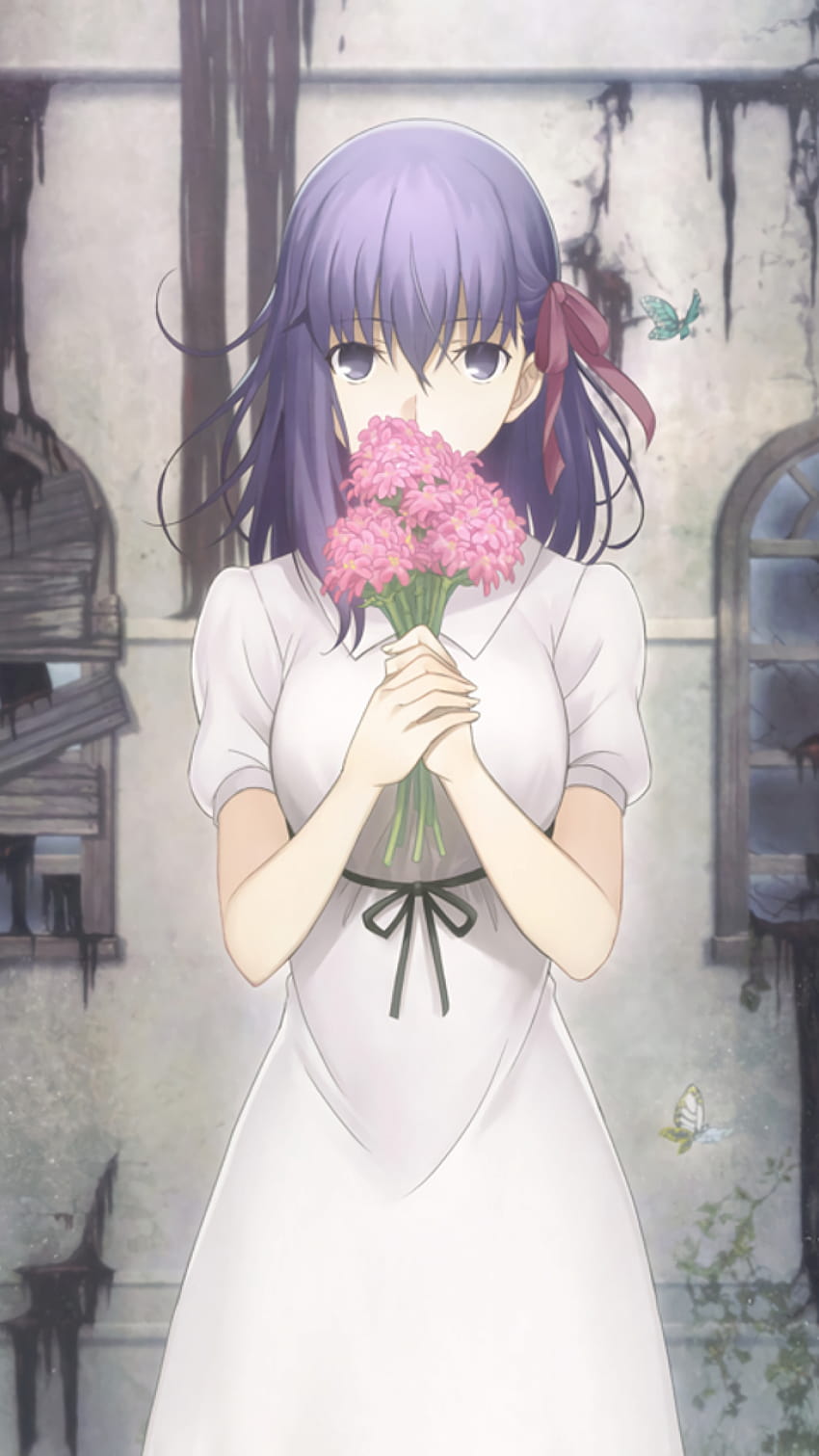 1080x1920 Fate Stay Night, Matou Sakura, weißes Kleid HD-Handy-Hintergrundbild