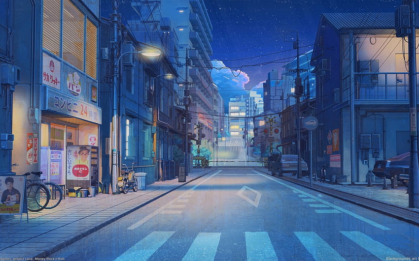 2560x1600 Anime Rua, Estrada, Edifícios, Cenário, Noite, estrada de anime papel de parede HD