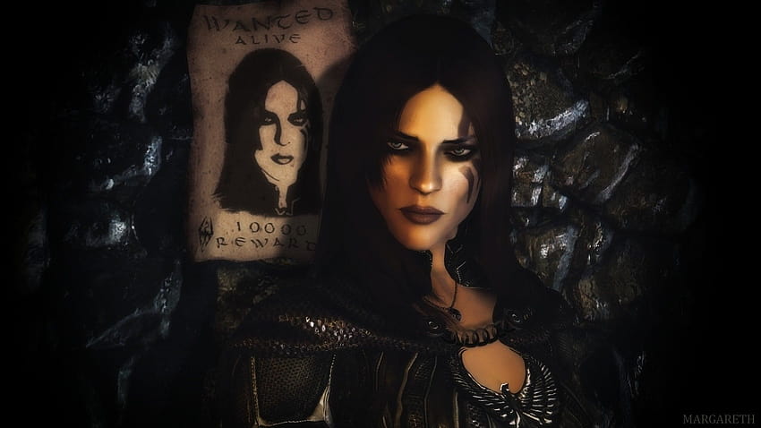 : women, Thief, The Elder Scrolls V Skyrim, midnight, Wanted Posters, darkness, screenshot, computer , album cover, goth subculture 1920x1080 HD wallpaper