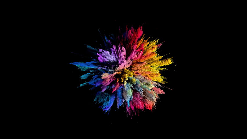 Cg-Animation der Farbpulverexplosion auf schwarzem Hintergrund. Langsam, Farbexplosion HD-Hintergrundbild