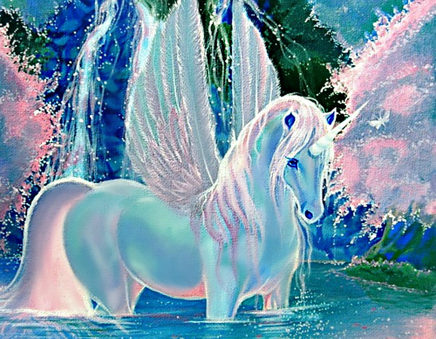 Flying Rainbow Unicorn Pegasus HD wallpaper