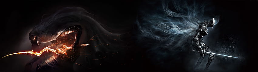 3840x1080] Dark Souls 3: The Dancer of the Boreal Valley und Boreal Outrider Knight: Multiwall, Dark Souls Dual Screen HD-Hintergrundbild