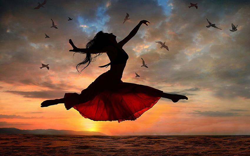 Sea Gulls Sunset Dancing Of The Girl : 13, sunset dance HD wallpaper