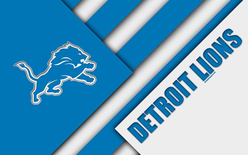 Detroit Lions, logotipo, NFL, abstracción azul blanca, diseño de materiales, fútbol americano, Detroit, Michigan, EE. UU., Liga Nacional de Fútbol, ​​NFC Norte con una resolución de 3840x2400. Computadora de los leones detroit de alta calidad fondo de pantalla
