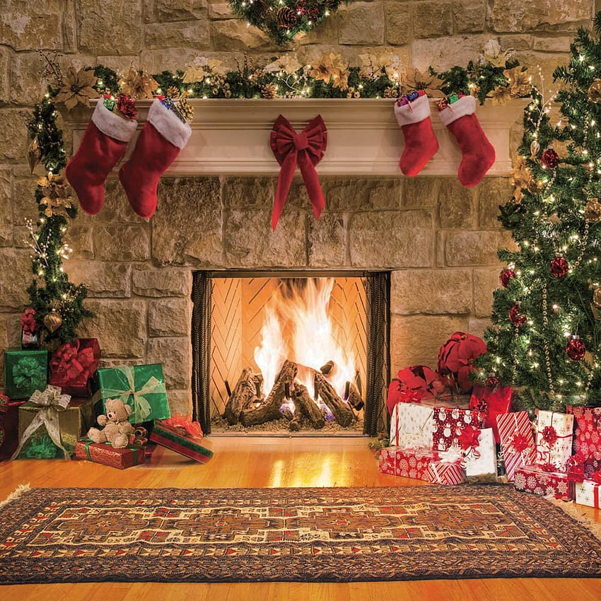 Amazon : 10x10ft Christmas graphy Backdrops Christmas Tree Gifts Box Theme graphy Backdrop Backgrounds Child Christmas Fireplace Decoration Backgrounds 087 : Electronics, christmas fireplace scenes HD phone wallpaper