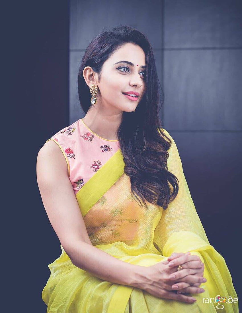 Rakul preet singh latest in Yellow color designer wear saree HD phone wallpaper