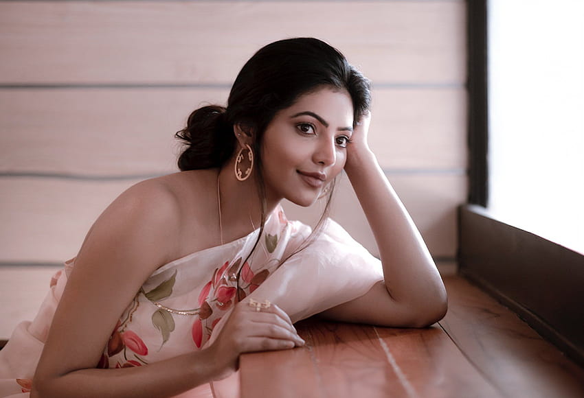 Hot actress Athulyaa Ravi in organza saree HD wallpaper