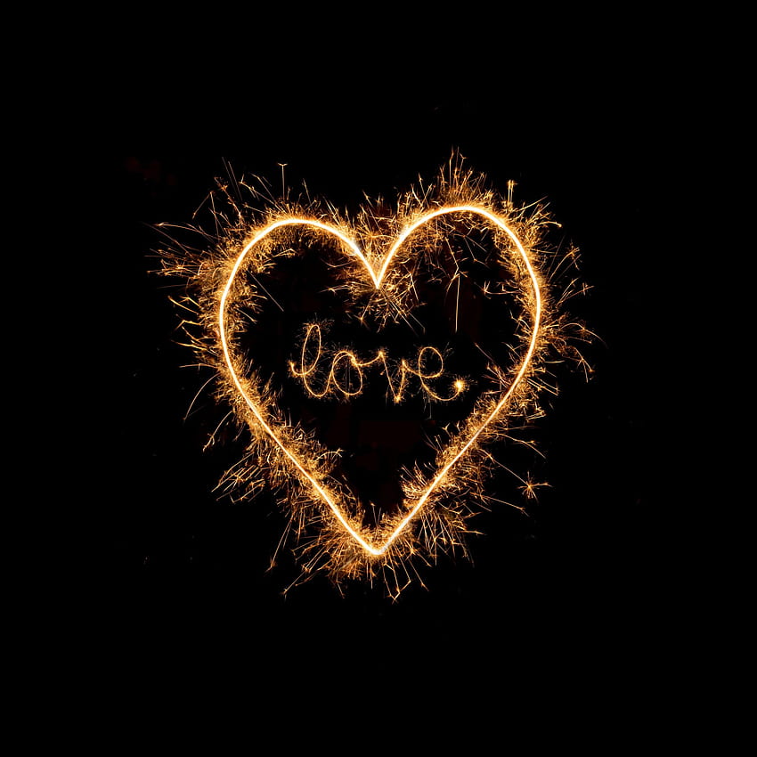 Love heart , Sparkles, Night, Black background, Letters, Black/Dark HD phone wallpaper