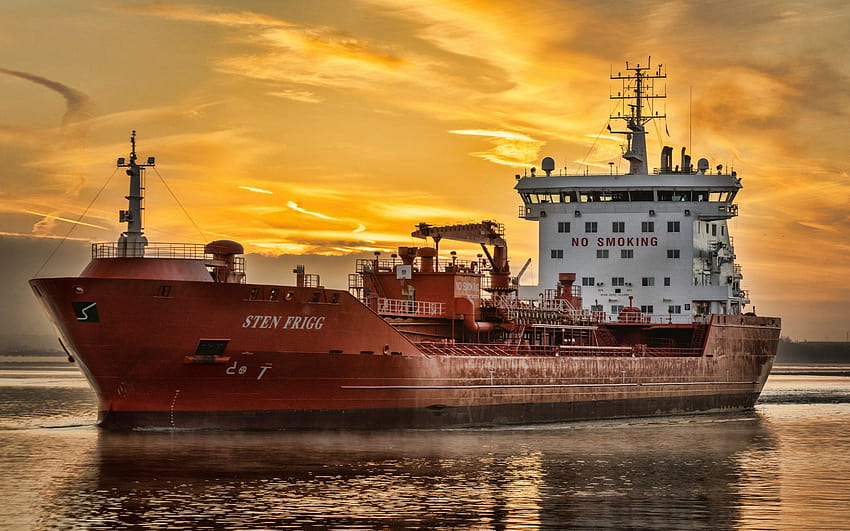 Sten Frigg, oil tanker, sunset, cargo ship, chemical carrier, Sten Frigg tanker with resolution 1920x1200. High Quality, tanker ship HD wallpaper