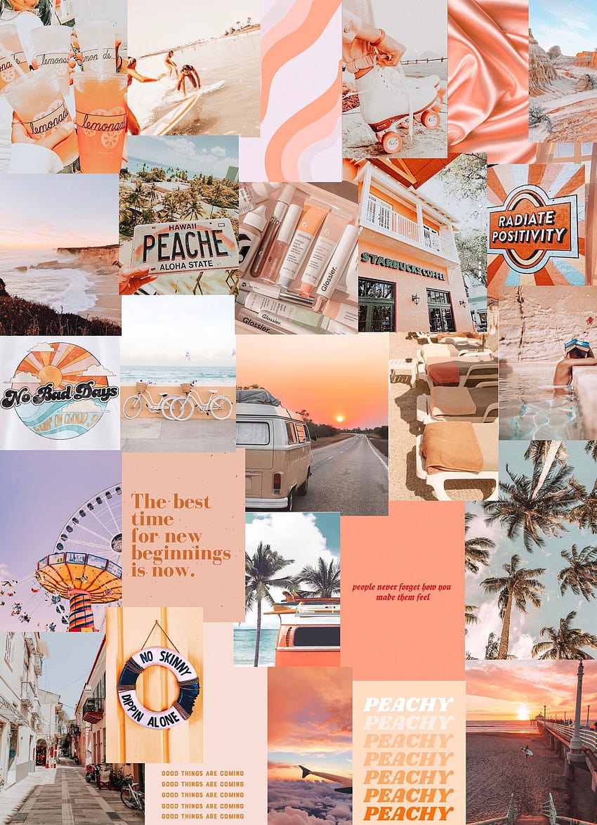 Peach Beach Art Collage Pack, summer preppy collage HD phone wallpaper