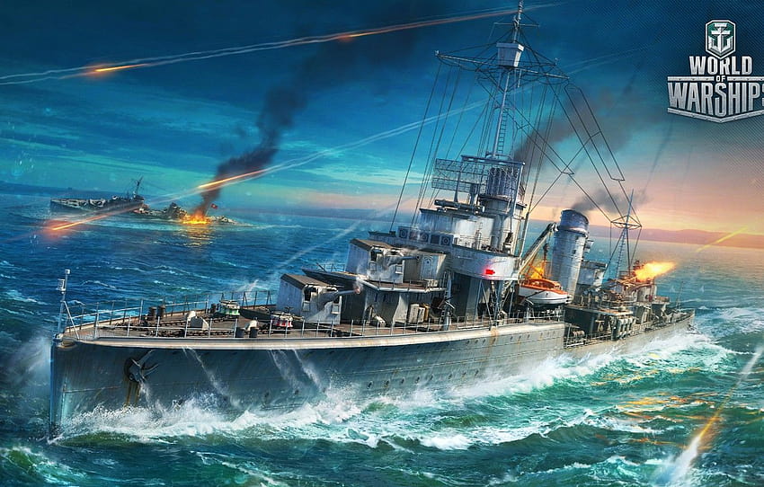 lautan, api, perang, permainan, kapal, kapal, perusak, kapal perusak Wallpaper HD