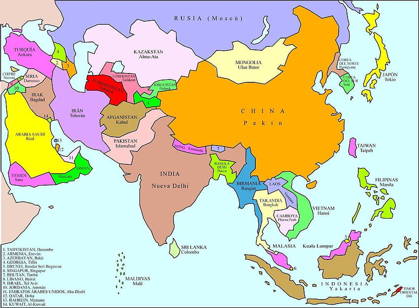 Asia de calidad, países, mapa de asia fondo de pantalla