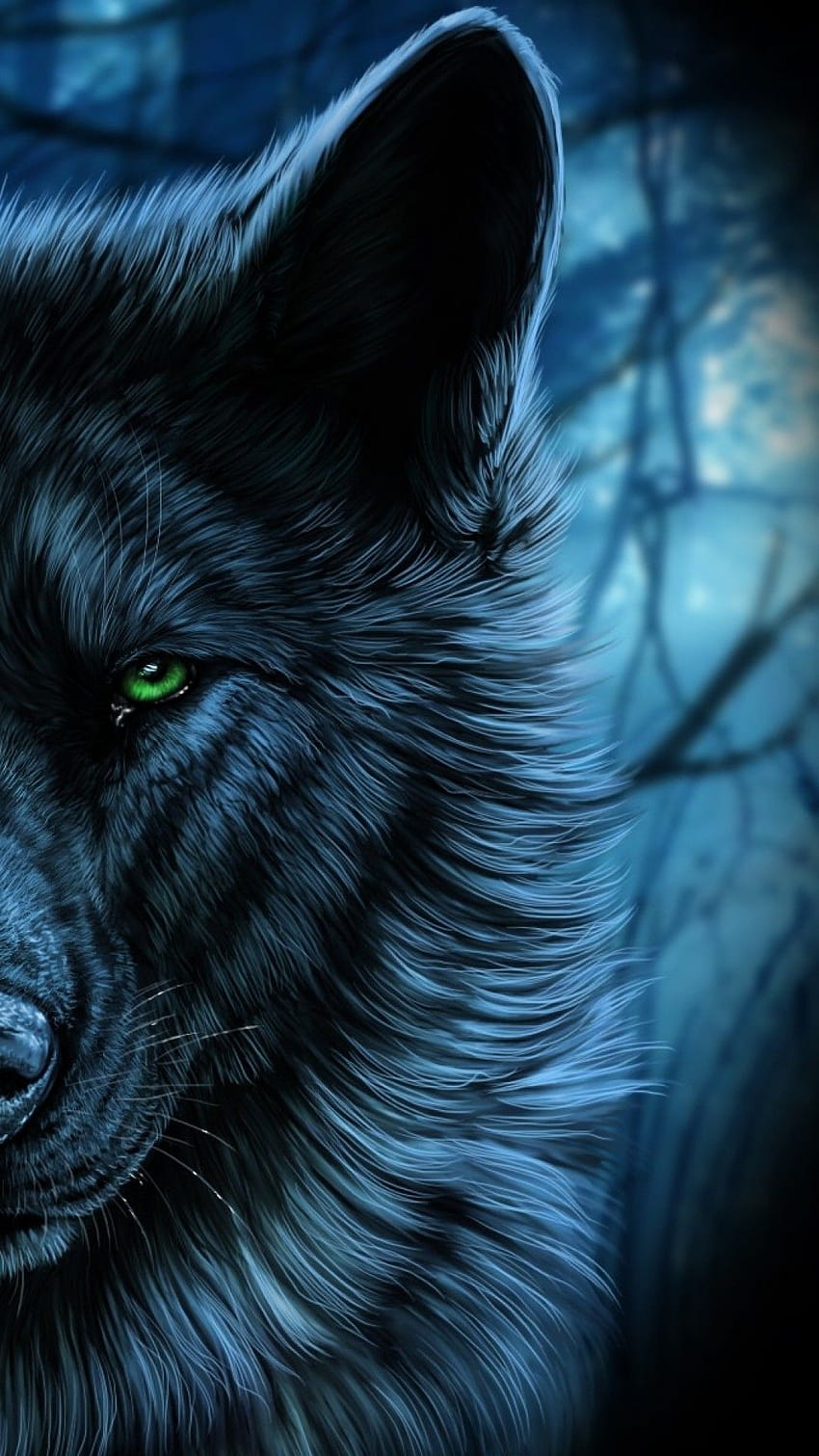 Blue Wolf, l'occhio dello smartphone del lupo Sfondo del telefono HD