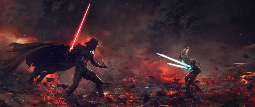 Darth Vader vs Ahsoka HD wallpaper