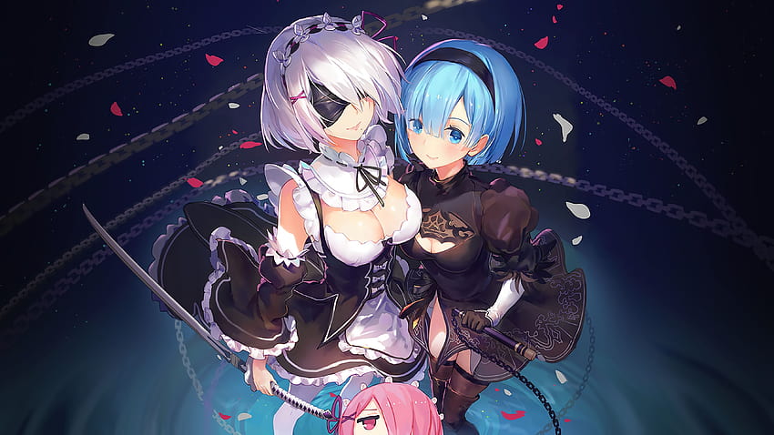 2B Rem und Ram Re:Zero NieR: Automata, Rezero-Anime HD-Hintergrundbild