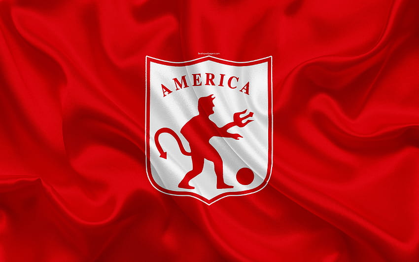 CD América de Cali, logo, Colombian football club, silk texture, red flag, Categoria Primera A, Cali, Colombia, football, Liga Aguila with resolution 3840x2400. High Quality, america de cali HD wallpaper