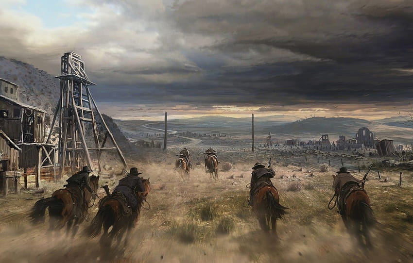 America, USA, CA, cowboy, California Gold Rush , section живопись HD wallpaper