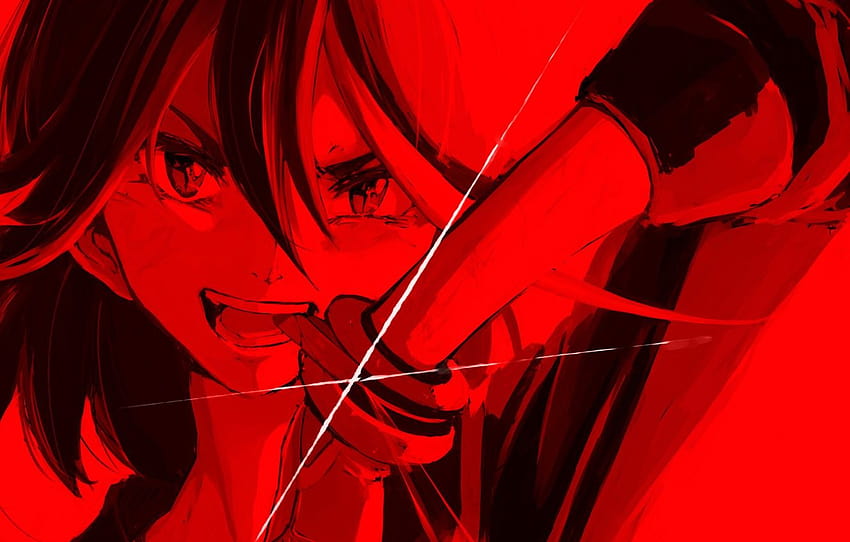 red, red, Matoi Ryuuko, smile, kill la kill, anime, red and black anime HD wallpaper